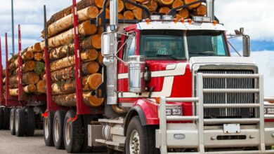 timber truck on way to rally