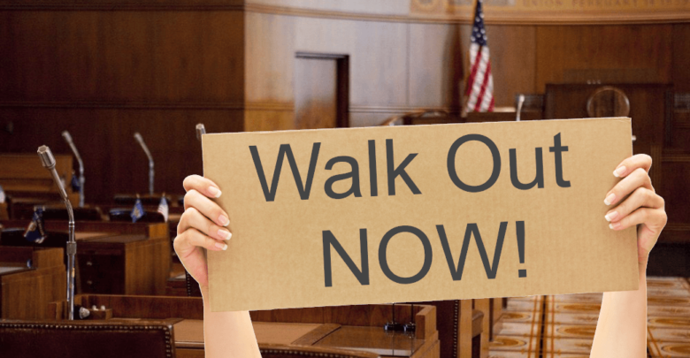 WALK-OUT-sign in Oregon State capitol