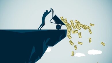 State politician dumping money off a cliff