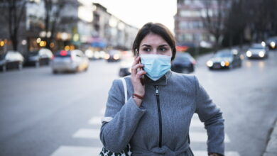 Woman wearing Face mask in city