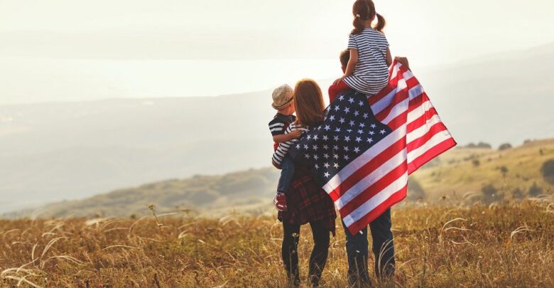 Free American Family with the US Flag