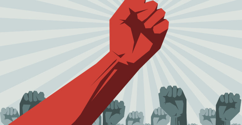 Red fist of socialist teachers unions ruling the mobs